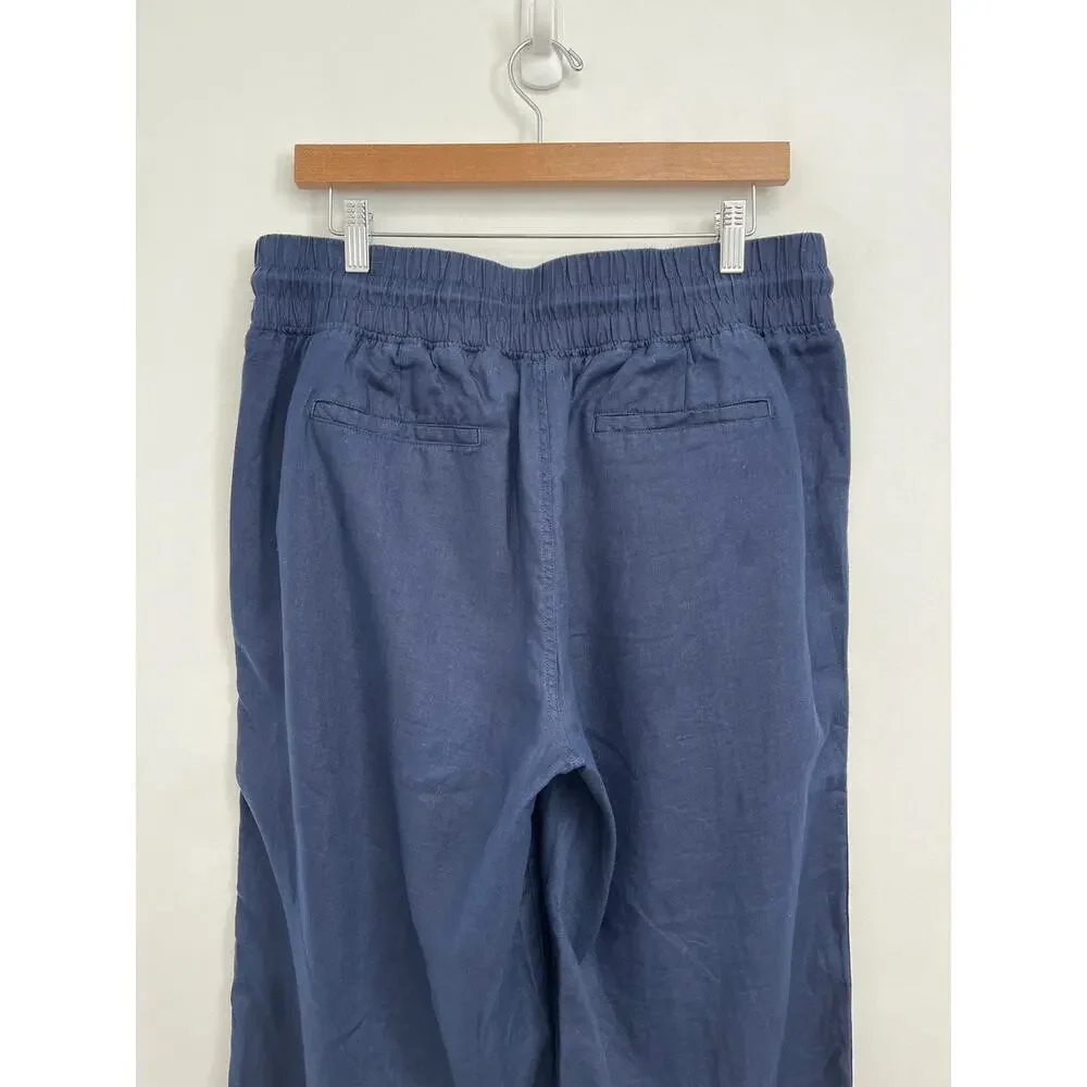 Quince 100% European Linen Elastic Waist Drawstring Wide Leg Crop Pants Large